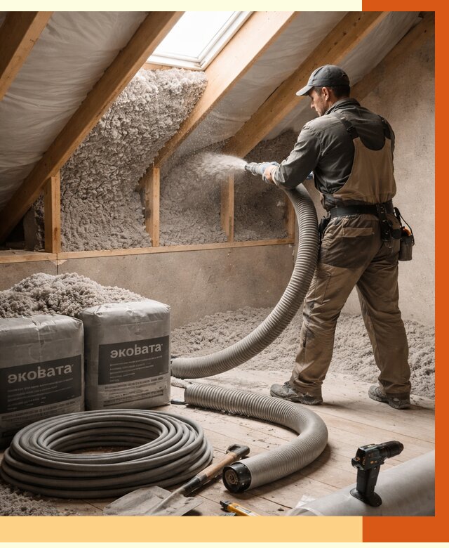 Утепление мансарды эковатой в Калининграде от 2226 руб/м2 — монтаж, задувка, цена | ТепломастерКлн