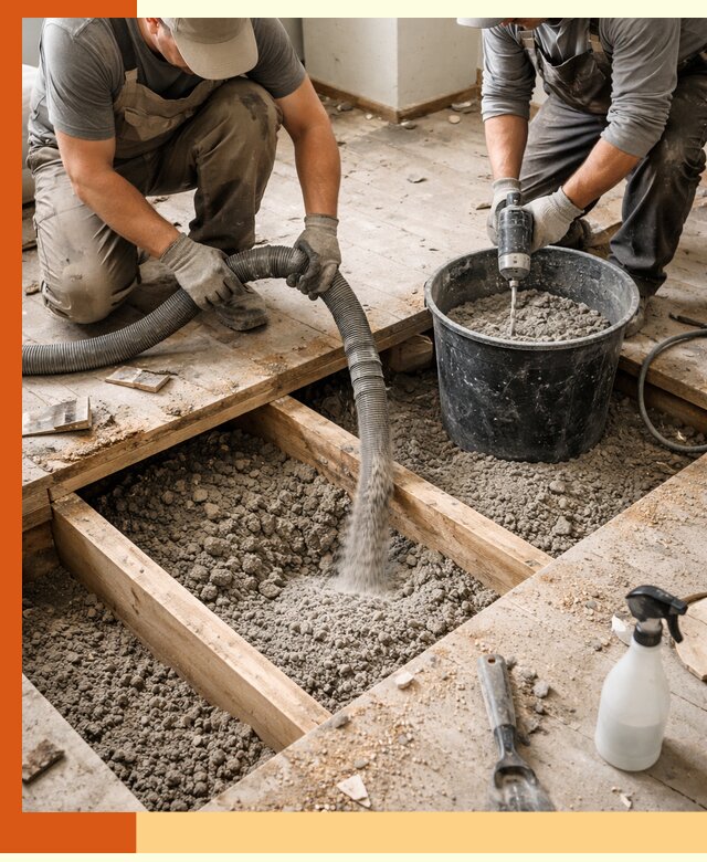 Заполнение пустот пола в Калининграде полиуретаном и пенополистиролом